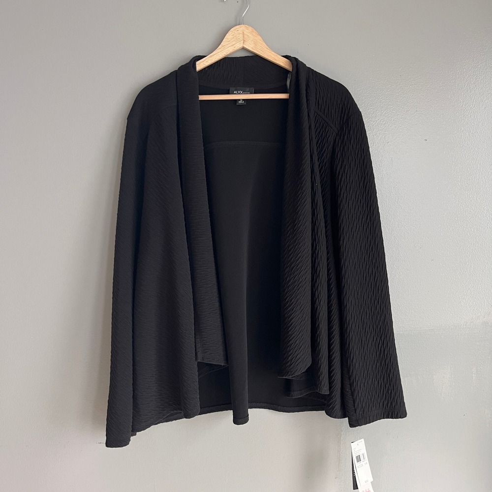 Alyx Womens Black Textured Open Front Draped Cardigan Sweater Size 1X NWT
